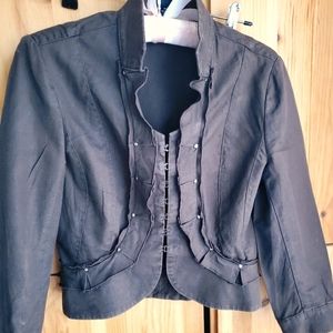 Club Monaco Women's Chocolate Brown Ruffled Fitted Jacket size XS